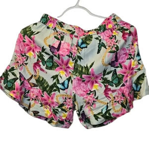 New Girl's Guess Floral And Butterfly Print Shorts Size14 with Elastic Waistband